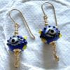 Royal Blue Eye Bead Earrings with Gold Fill wires and Gold ball dangle