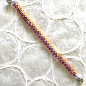 Woven Swarovski Beaded Armenian Flag Tricolor Bracelet with Silvertone Magnetic Closure