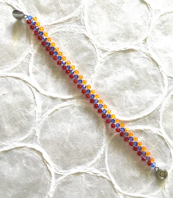 Woven Swarovski Beaded Armenian Flag Tricolor Bracelet with Silvertone Magnetic Closure