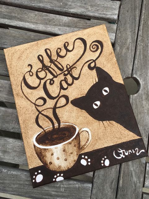 Original Armenian Coffee Painting - Coffee Cat II - 11" x 14"