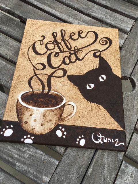 Original Armenian Coffee Painting - Coffee Cat II - 11" x 14" - Image 3