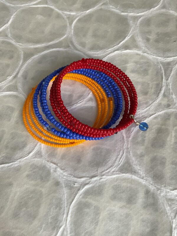 Red, Blue, Orange beaded spiral bracelet with Swarovski crystals - Image 4