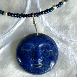 Carved Lapis Full Moon Choker Necklace
