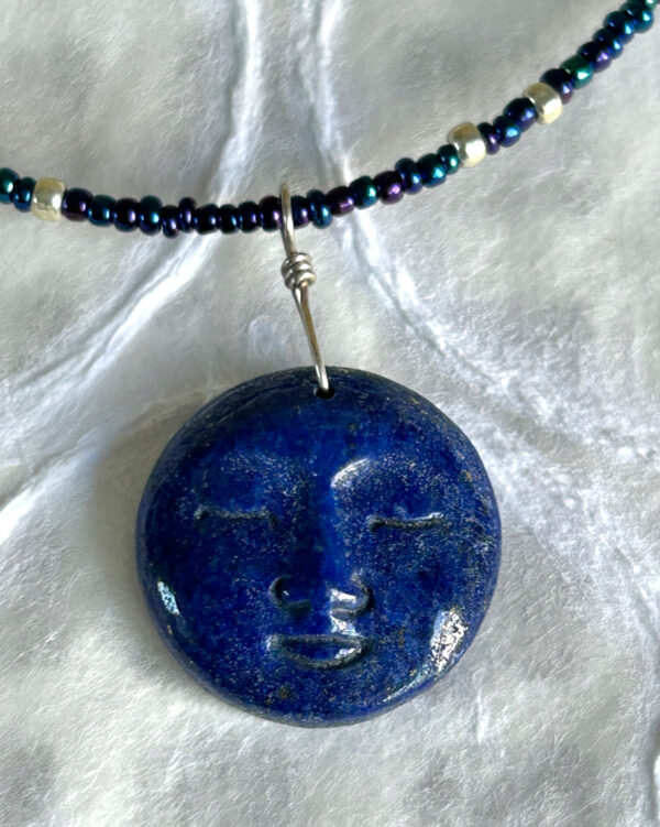 Carved Lapis Full Moon Choker Necklace