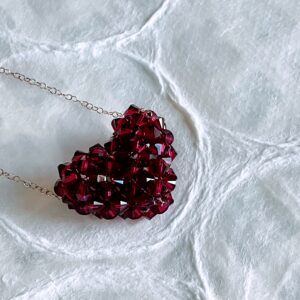 Beaded Dimensional Swarovski Heart Pendant on Sterling Chain