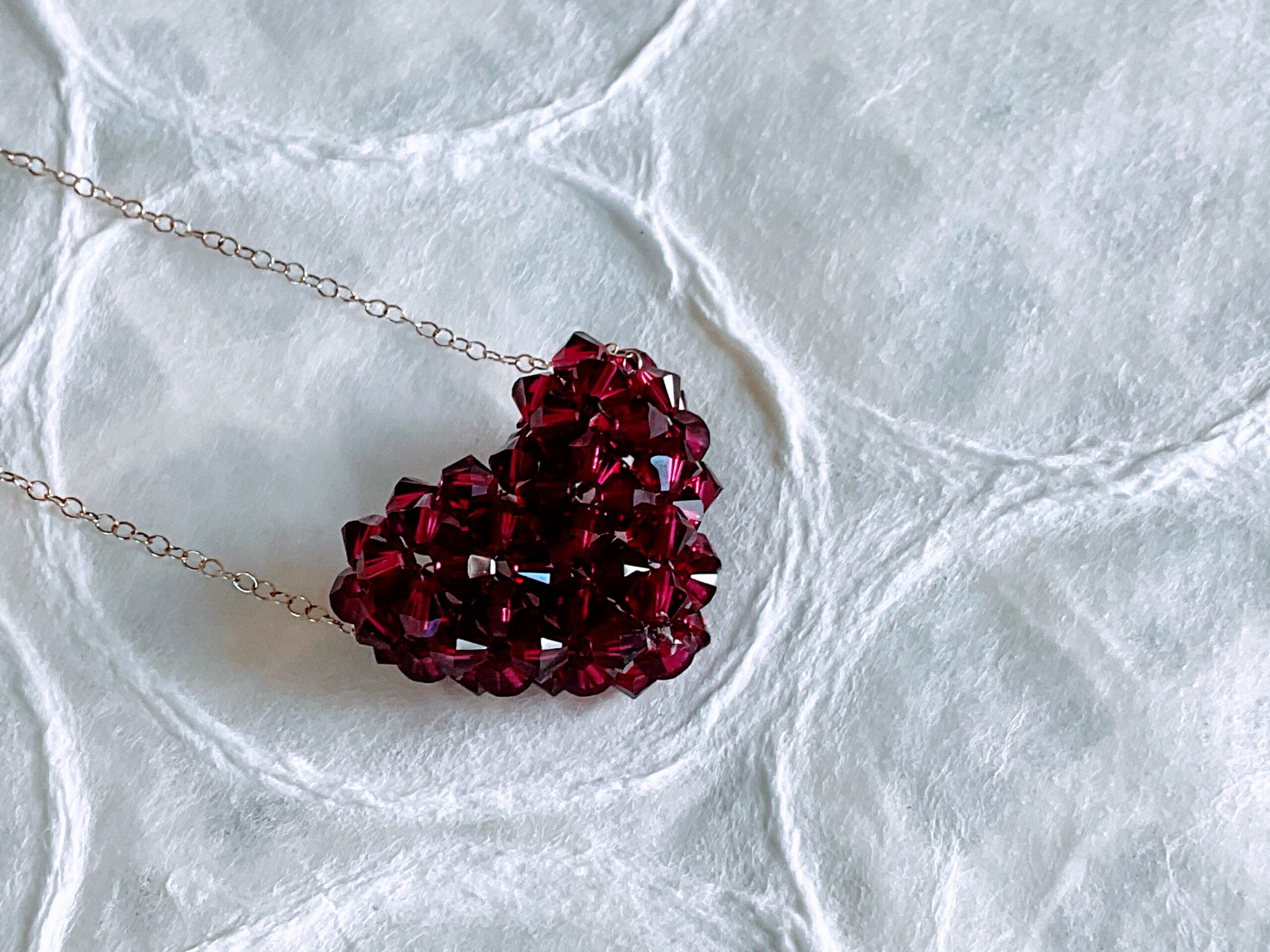 Beaded Dimensional Swarovski Heart Pendant on Sterling Chain